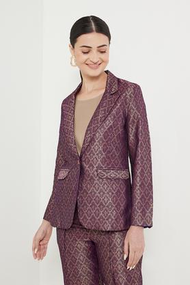 jacquard-collared-brocade-women's-casual-wear-blazer---purple