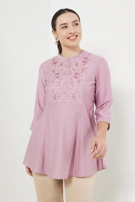 embroidered-gadwal-mandarin-women's-tunic---lavender