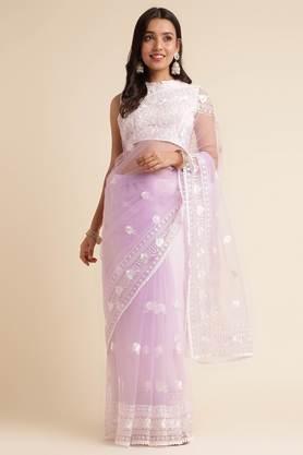 women's-net-embroidered-bollywood-sari-with-blouse-piece---purple