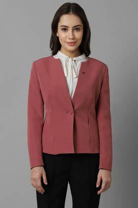 solid-polyester-women's-casual-wear-blazer---brown