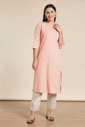 solid-calf-length-casual-wear-kurta---peach