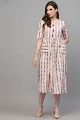 printed-cotton-blend-round-neck-women's-ethnic-dress---off-white