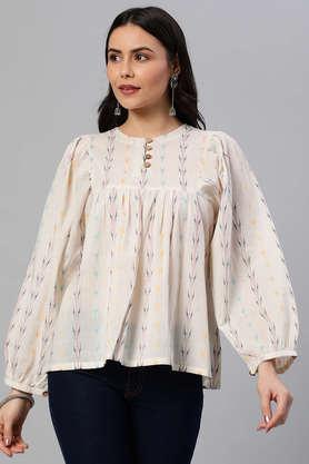 geometric-cotton-round-neck-women's-tunic---white