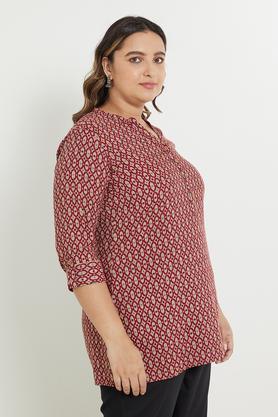 plus-size-printed-viscose-blend-round-neck-women's-casual-wear-kurti---maroon