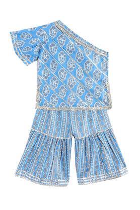 printed-cotton-one-shoulder-girls-kurta-with-sharara---blue