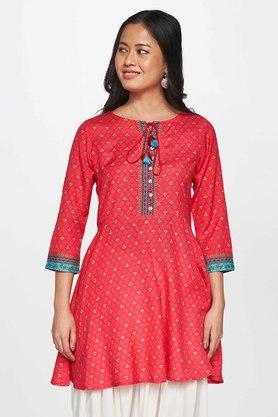 floral-viscose-round-neck-women's-flared-tunic---pink