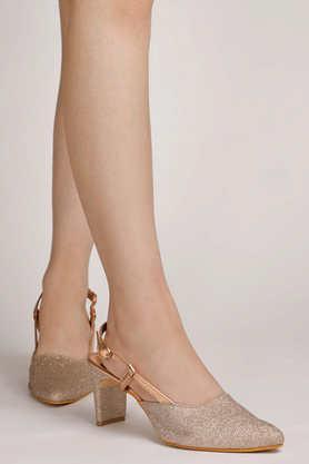 synthetic-buckle-women's-casual-heels---copper
