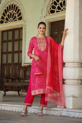 printed-calf-length-rayon-woven-women's-kurta-set---pink