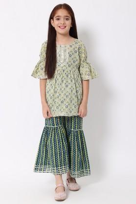 printed-frock-style-cotton-fabric-kurta-set---green
