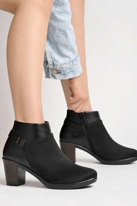 synthetic-zipper-women's-boots---black