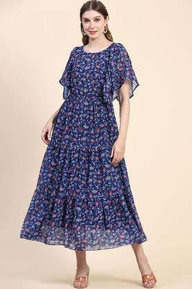 printed-round-neck-georgette-women's-ethnic-dress---blue