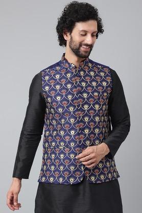 embroidered-polyester-blend-regular-fit-mens-nehru-jacket---blue