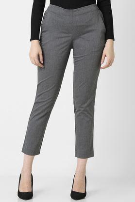 stripes-regular-fit-polyester-women's-formal-wear-trousers---grey