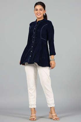 solid-velvet-mandarin-women's-tunic---blue