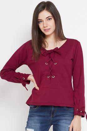 solid-blended-v-neck-women's-sweatshirt---maroon