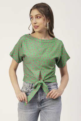floral-rayon-blend-round-neck-women's-top---green