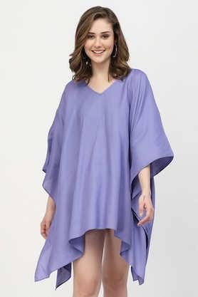 textured-viscose-v-neck-women's-casual-wear-kaftan---purple