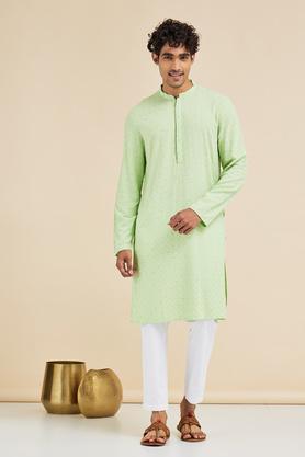 printed-viscose-blend-mens-festive-wear-kurta---pista-green