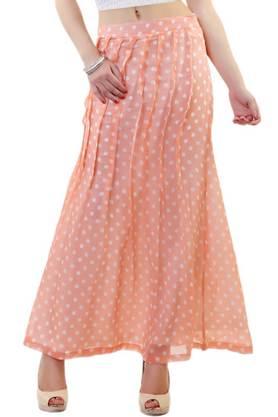 polka-dots-chiffon-regular-fit-women's-casual-skirt---peach