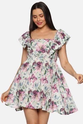 printed-square-neck-cotton-women's-mini-dress---multi