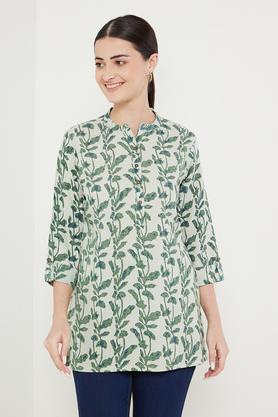 printed-rayon-mandarin-women's-tunic---green