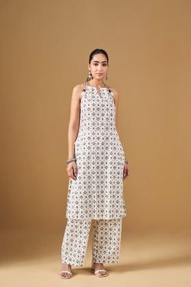 graphic-print-full-length-cotton-woven-women's-kurta-set---white