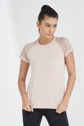 solid-polyester-blend-round-neck-women's-t-shirt---nude