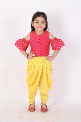 printed-polyester-mandarin-girls-kurta-dhoti-set---pink