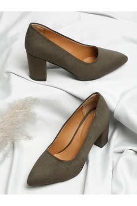 leather-slipon-women's-casual-wear-heels---olive