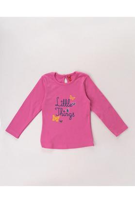 liyema-solid-blended-round-neck-girl's-top---pink
