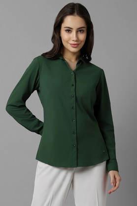 solid-v-neck-polyester-women's-formal-wear-shirt---green