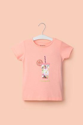 solid-cotton-round-neck-girl's-top---peach