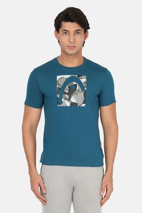 printed-cotton-blend-regular-men's-t-shirt---blue