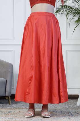 regular-fit-ankle-length-polyester-women's-festive-wear-skirt---red