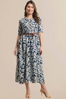 printed-rayon-round-neck-women's-gown---blue