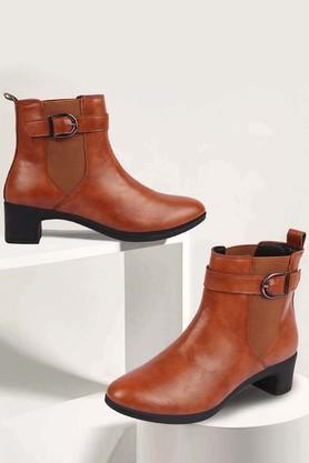 pu-buckle-women's-casual-boots---tan