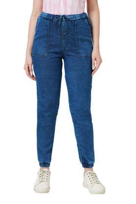 solid-relaxed-fit-cotton-blend-women's-casual-wear-trouser---dark-blue