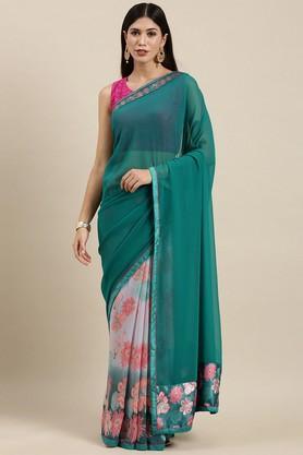 floral-georgette-festive-wear-women's-saree---green