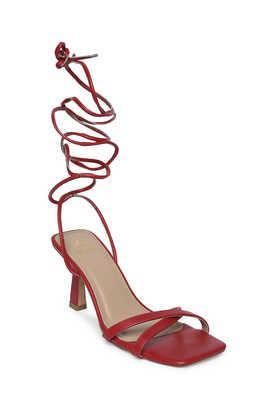 polyurethane-lace-up-women's-casual-wear-heels---red