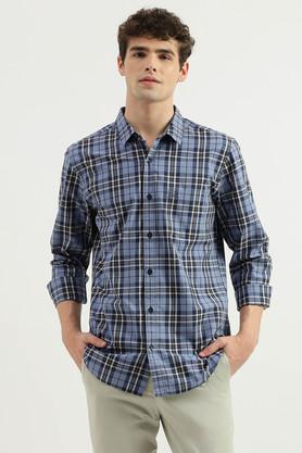 checks-cotton-slim-fit-men's-casual-shirt---blue