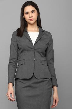 solid-polyester-regular-fit-women's-casual-blazer---ltgrey