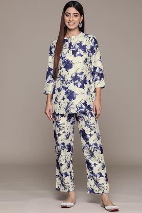 floral-above-knee-polyester-woven-women's-kurta-set---white