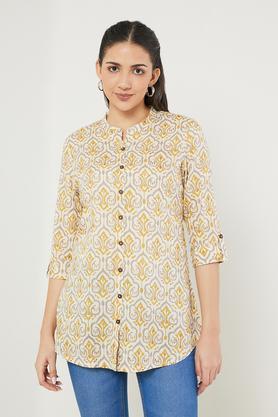 printed-rayon-mandarin-women's-tunic---yellow