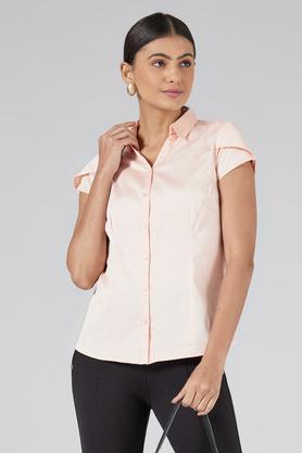 solid-cotton-collar-neck-women's-shirt---peach
