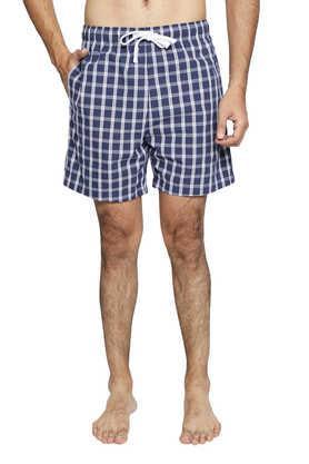 checks-cotton-regular-fit-men's-lounge-shorts---blue