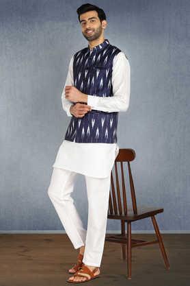 printed-poly-blend-regular-fit-men's-nehru-jacket---navy