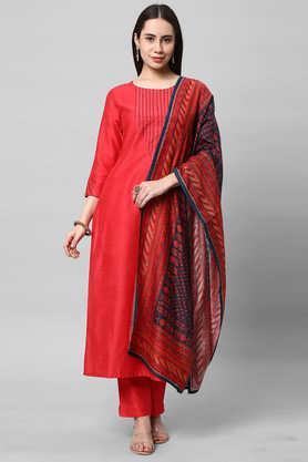printed-calf-length-silk-woven-women's-kurta-set---pink