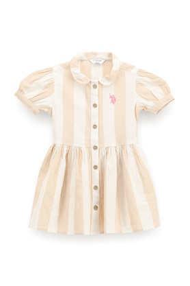 stripes-cotton-collared-girls-casual-wear-dress---ecru