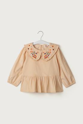 embroidered-cotton-round-neck-girls-top---peach