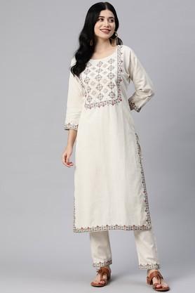 animal-print-cotton-regular-fit-women's-kurta-set---off-white